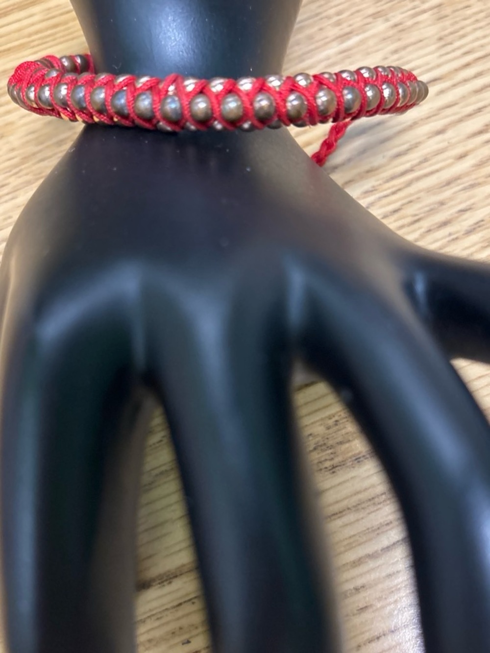 Adjustable Red Cord Bracelet with Metallic Beads - Brand Unspecified
